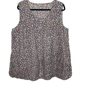 PINK K Sleeveless Blouse Ditsy Floral Pockets Lightweight Rainbow Womens 1X